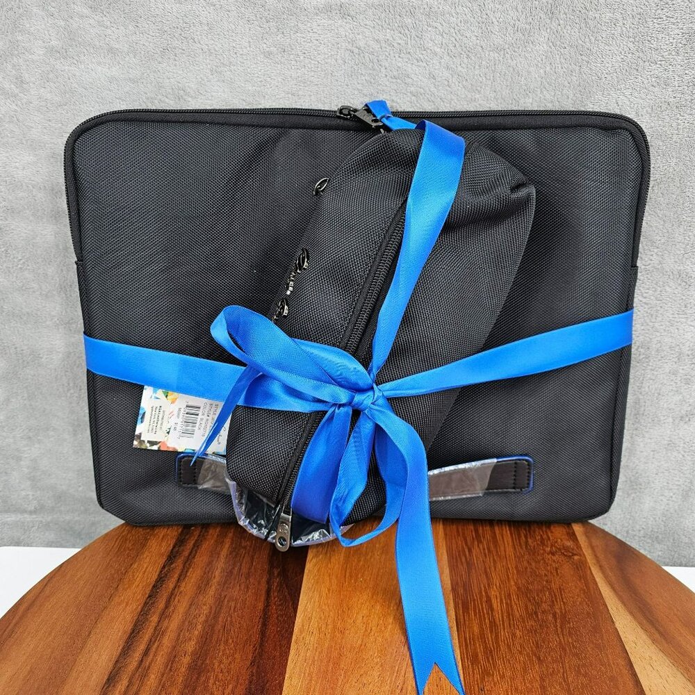 Robert Graham Gift Set Bundle Laptop Sleeve Cable Bag Black Cobalt Blue Logo New